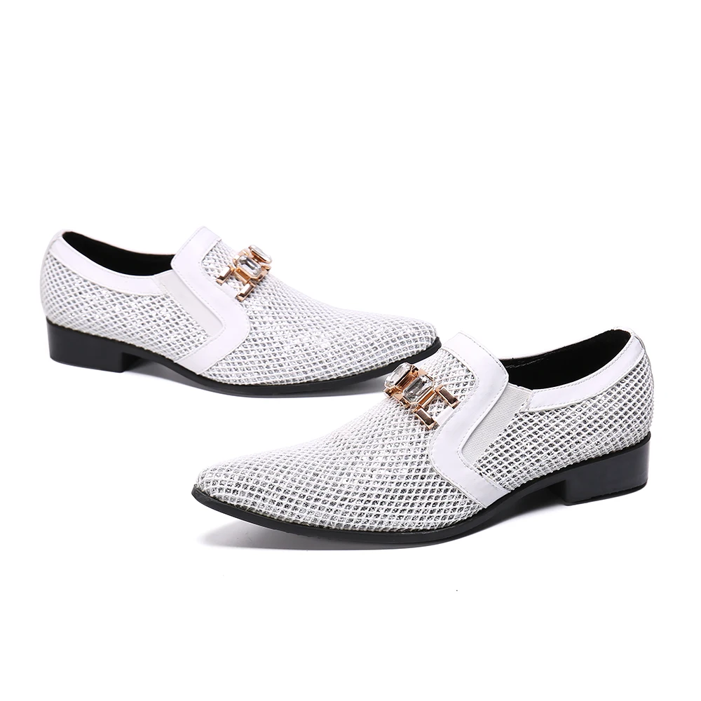Deification/Белая мужская обувь из натуральной кожи в клетку; модные повседневные офисные мужские туфли на плоской подошве; Роскошные с блестящими кристаллами; обувь для вечеринки и свадьбы