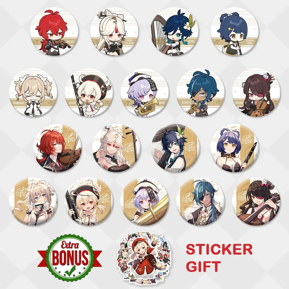 

Anime Impact Chibi Badge DIluc Venti QIqi Klee Kaeya Ningguang Xiangling Barbara Beidou Concert Cute Metal Pins Gift