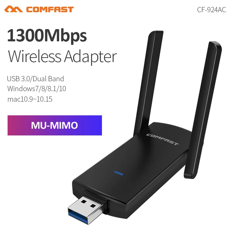 Gigabit USB Wifi Adapter 1300Mbps 2.4G 5GHz Antenna Dongle 802.11AC MU-MIMO Ethernet Wi-fi Receiver for Win7/8/10/11 | Компьютеры и