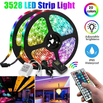 

32.8FT 10M RGB LED Strip Light 2835SMD 44 Key Remote 12V DC Power Full Kit Tape IP65 Waterproof-US Plug