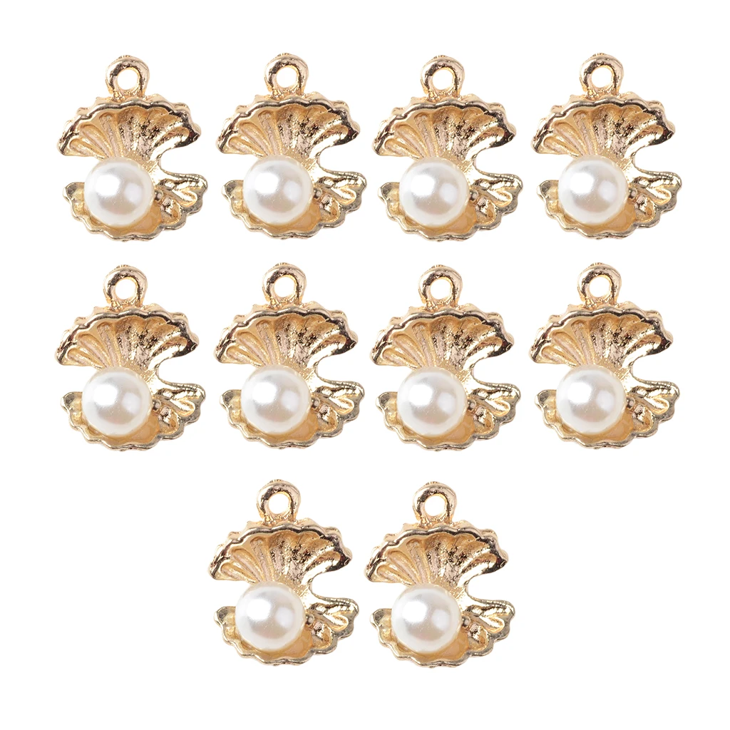 10pieces Bail Design Fashion Alloy Pearl Shell Charms Jewelry Making Pendant DIY Craft Accessory Gold 13X16mm