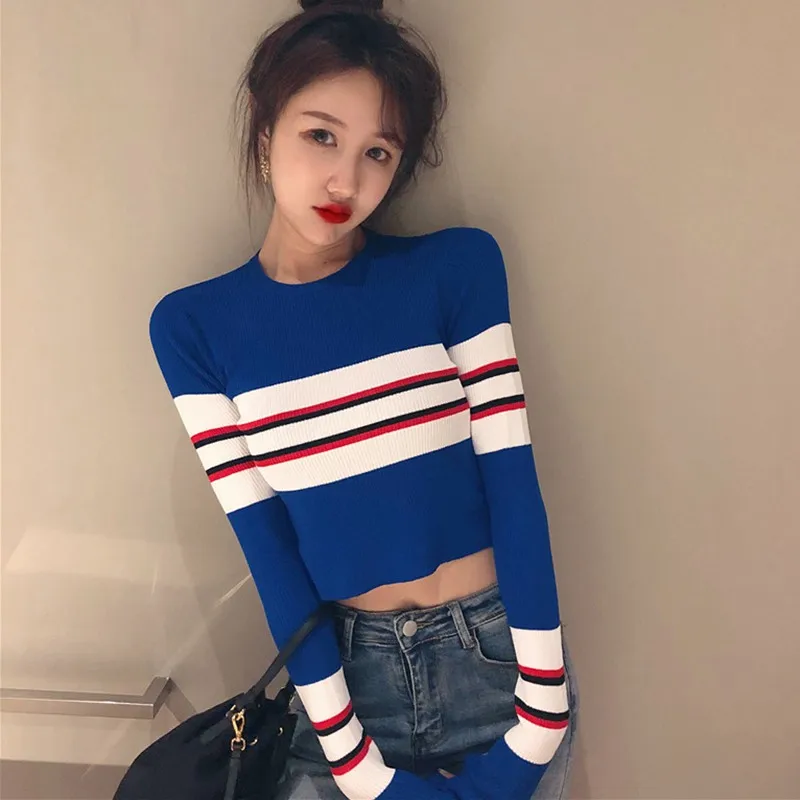 Autumn Winter Striped Sweater Women Knitted High Elastic Jumper Women Sweaters Pullovers Striped Female Ladies Tops