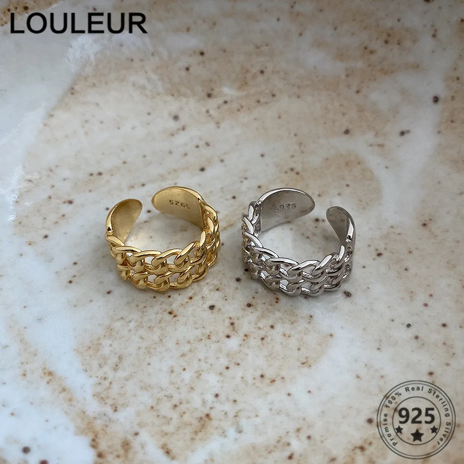 

LouLeur Design 925 Sterling Silver Ring Double Chain Rings For Women Jewelry Adjustable Ring French Style Silver 925 Jewelry