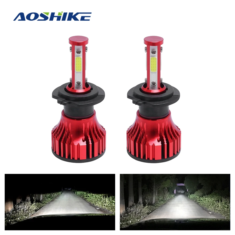AOSHIKE отражатели 2 шт мощностью 12V 24V Автомобильный светодиодный головной светильник лампы 6500K 9005 H4 H7 H11 светодиодный головной светильник тумана светильник красный Canbus EMC Смарт IP67 CSP 9006