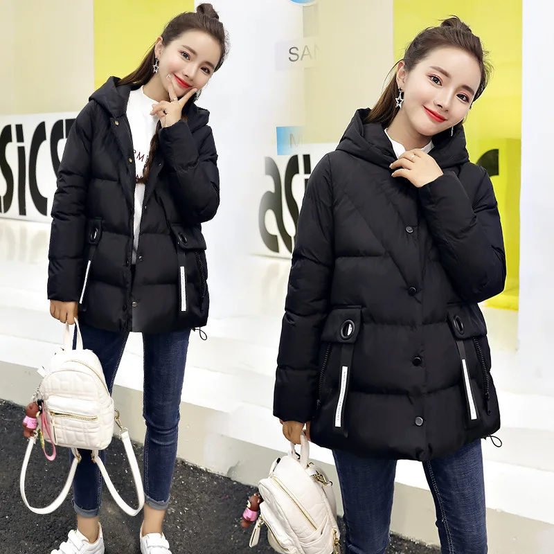 

2018 Winter New Style WOMEN'S Dress Korean-style Single Breasted Hooded Loose-Fit Cotton-padded Clothes Women's Solid Color Shor