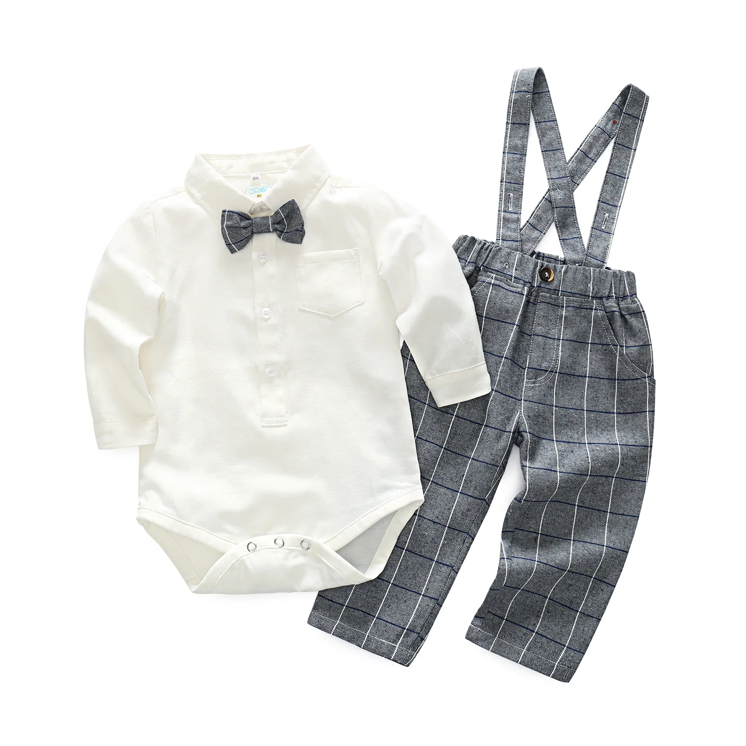 

New Hot Selling Spring And Autumn Infants BOY'S Gentleman Bowtie Long-sleeve Jumpsuit Suspender Pants Set