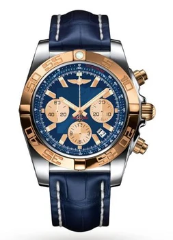 

Classic New Chronograph Men Stopwatch Sapphire Crystal Silver Gold Blue Leather Sport Watches Limited AAA+