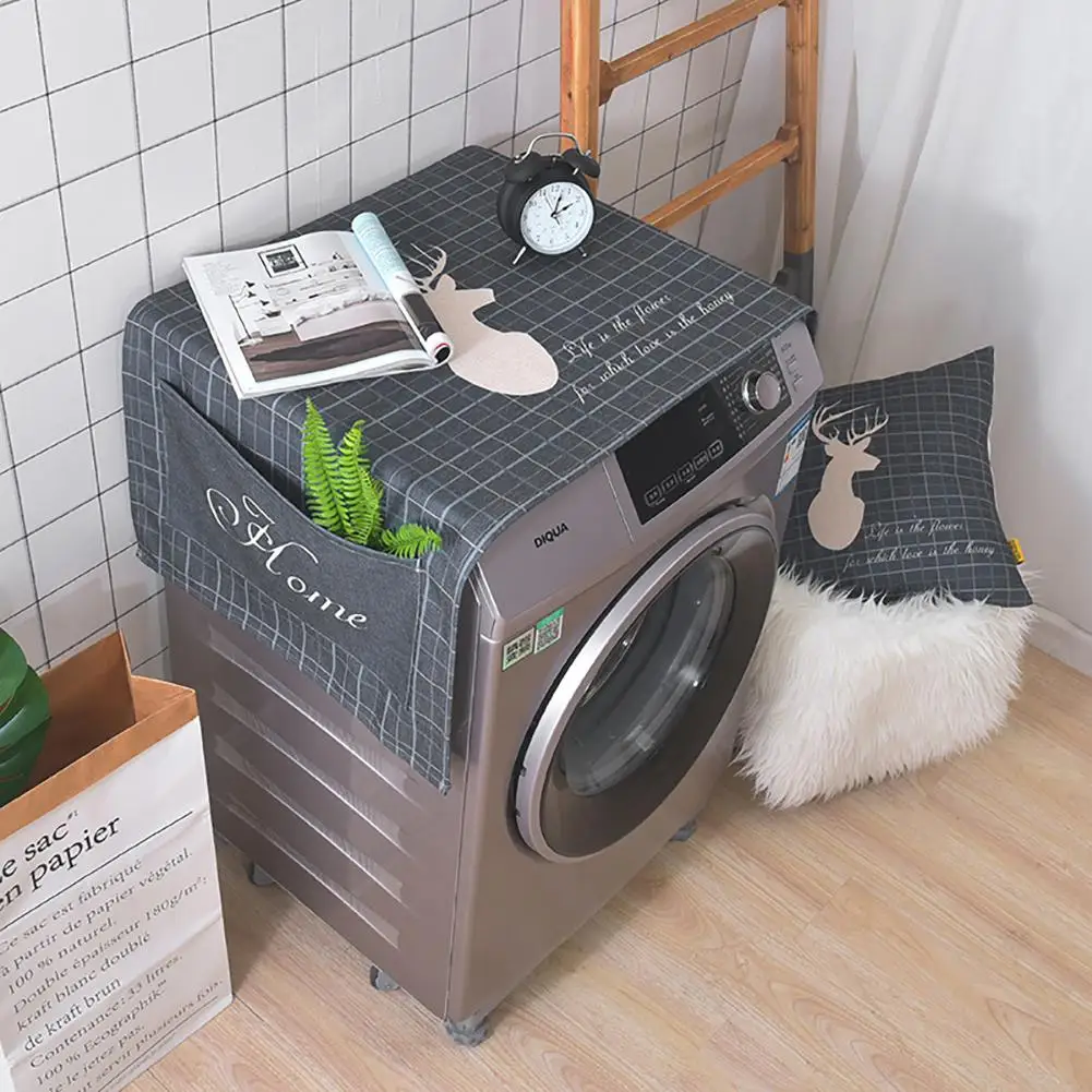 

55x144CM Waterproof Cotton Linen Fridge Dust Cover Cloth with Storage Bag for Drum Washing Machine Single Door Refrigerator
