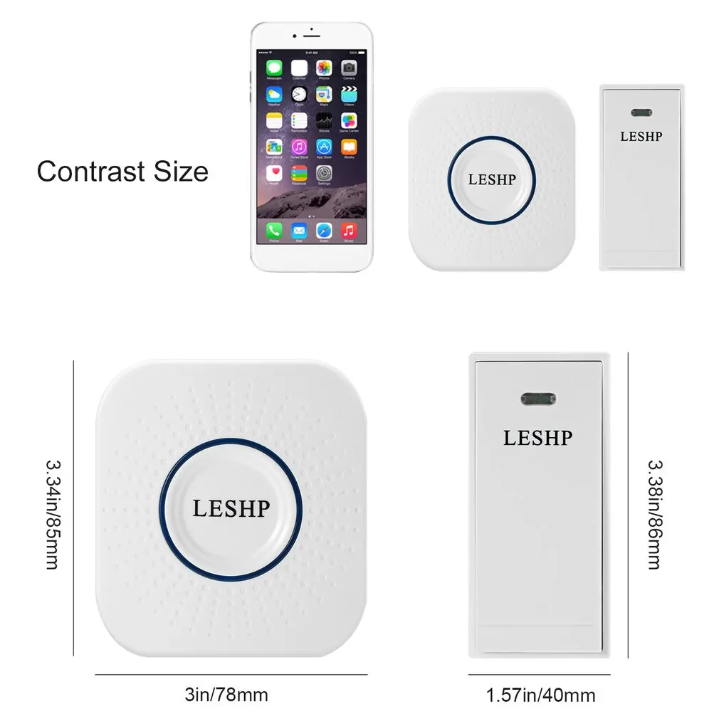 Hot/LESHP Easy to Install Music Wireless Doorbell 150M Long-distance Remote Control Night Light 58 pieces of Chord Music