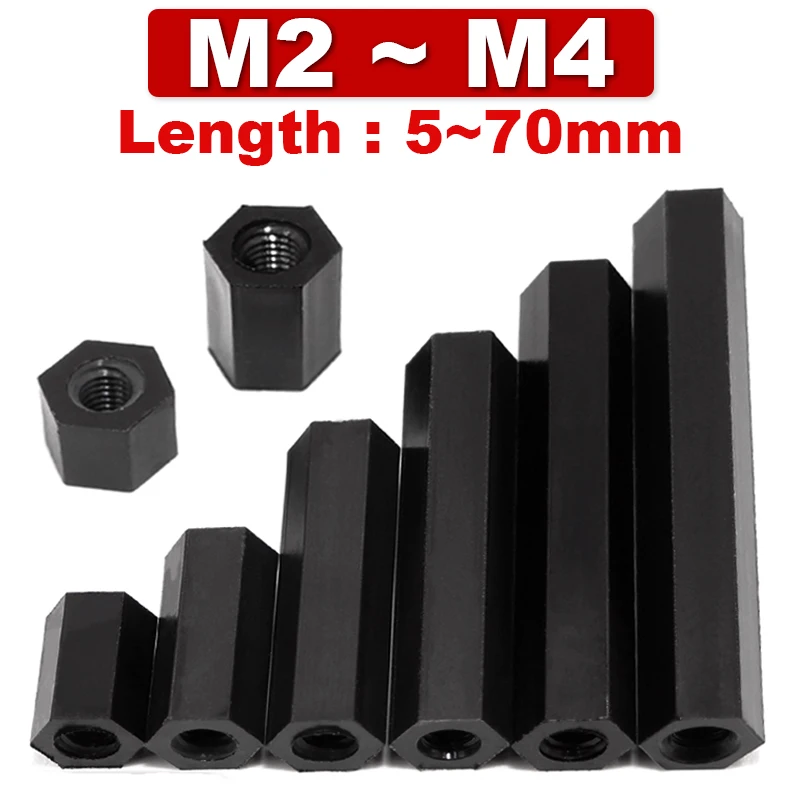 M2 M2.5 M3 M4 черная нейлоновая Шестигранная стойка Женская пластиковая двойная