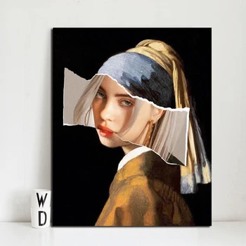

Funny Girl With A Pearl Earring Billie Eilish Wall Pictures For Living Room Poster Abstract Art Painting Decoration