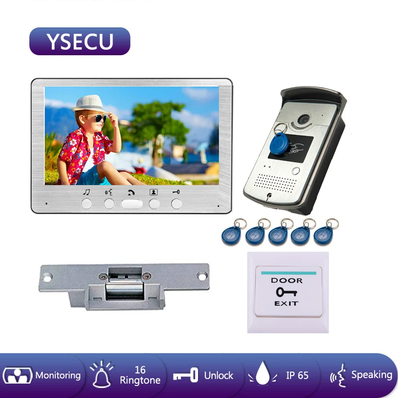 Проводной видеодомофон YSECU 7 дюймов 1000TVL с панелью для вызова RFID поддержка