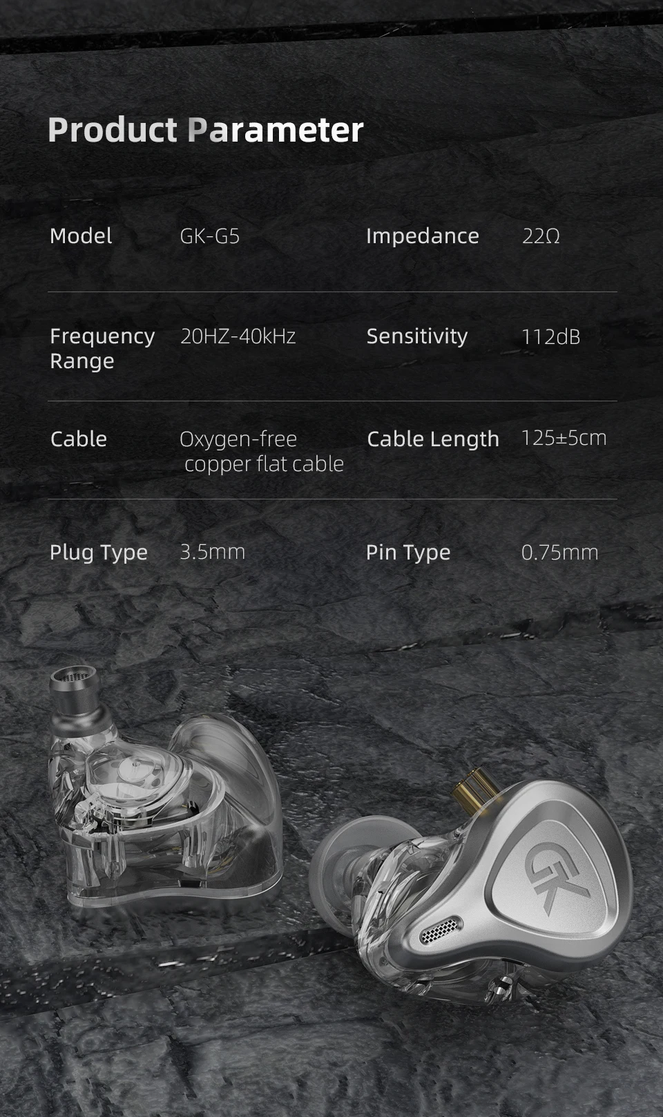 GK G5 Metal Wired Earphone In Ear HiFi Bass Music Earbud Headset With Microphone Noise Cancelling Sport Monitor Headphones