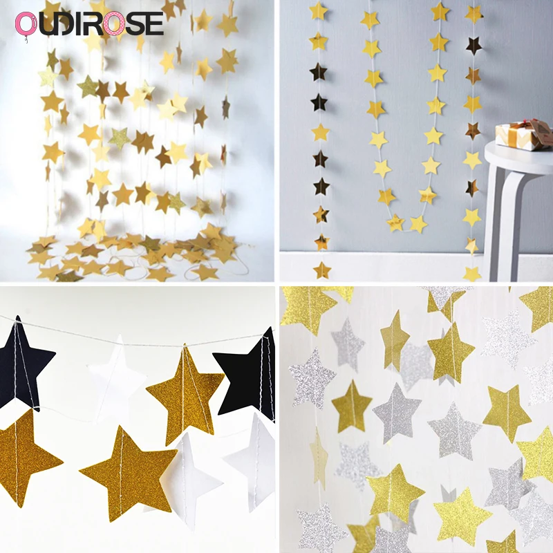 

2019 New Glitter Star Paper Garland Flag Decor 2m Hanging Banner Flags Handmade Room Birthday Party Wedding Decoration Supplies