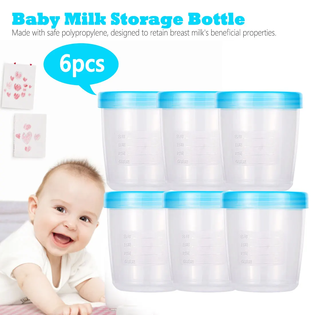 

Baby Breast Milk Storage Bottle Collection BPA Free Products Food Grade PP Infant Food Freezer Container 180ml Capacity 6 Pieces