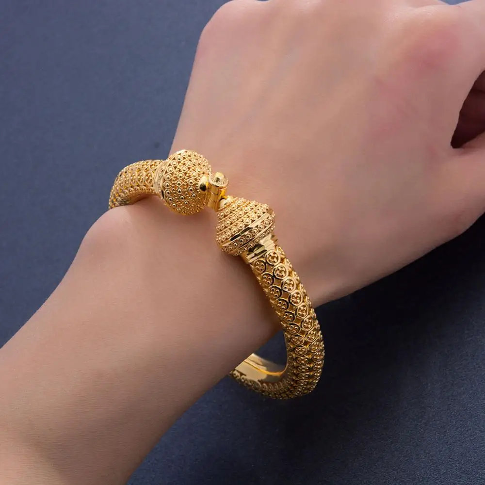 24k Gold Color Bangles For Women Girls Wedding Bride India Bracelets Jewelry Gift Can Open bangle bracelet
