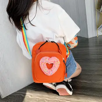 

Teen Girls Fashion Casual Creative Food Decor Crossbody Bags Girls Kids Cute Wide Shoulder Messenger Rainbow Canvas Bags