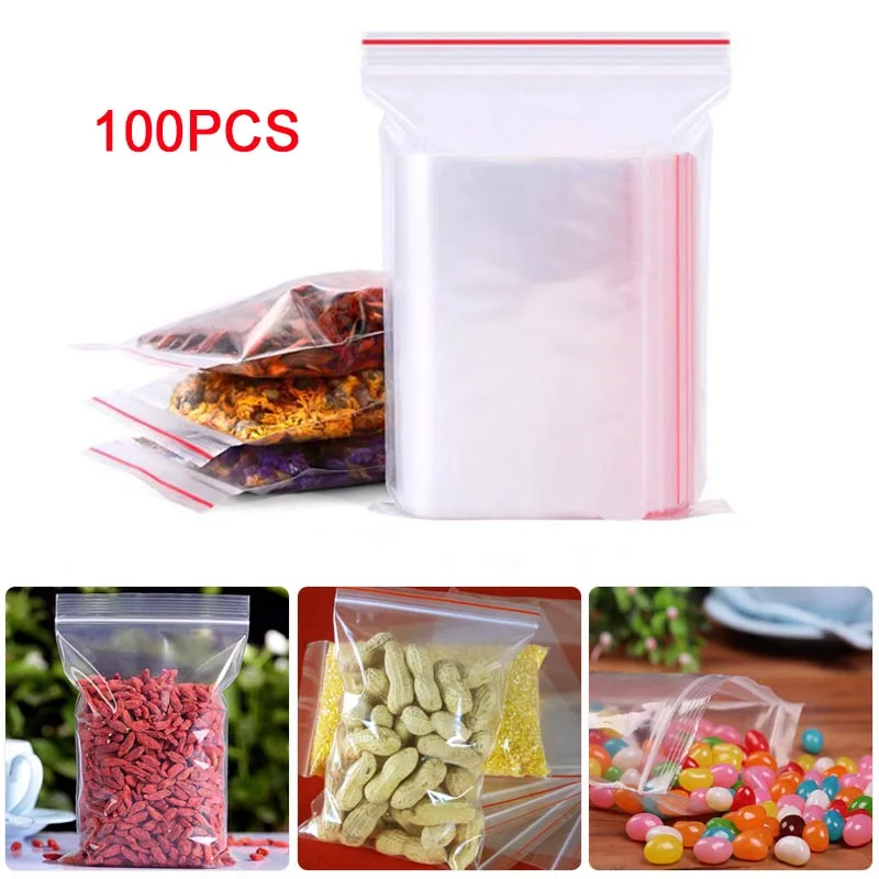 Герметичный мешок 100 шт Ziplock уплотнения для хранения пищевых продуктов упаковочные пластиковые полиэтилен