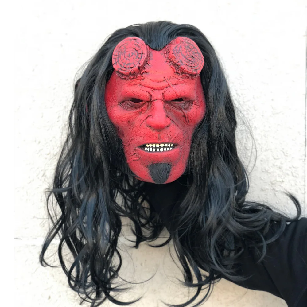 Hellboy Rise of the Blood Queen Mask Cosplay Hellboy Call of Darkness Latex Masks Helmet Horror Halloween Party Props6