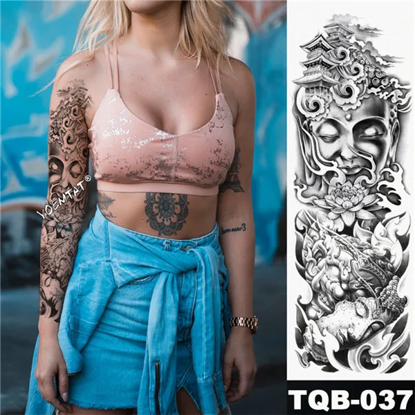 New 1 Piece Temporary Tattoo Sticker Sea of vibrant pink lotus Tattoo with Arm Body Art Big Sleeve Large Fake Tattoo Sticker - Цвет: 21