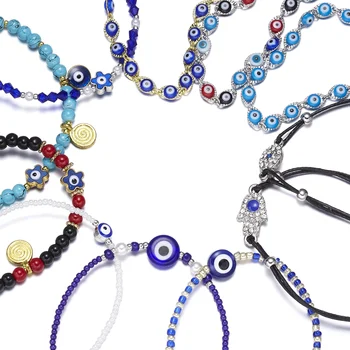 

Rinhoo Classic Trendy Turkish Evil Eye Bracelet Pave Lucky Blue Eye Charm Bracelet Adjustable Female Party Jewelry Gift Dropship