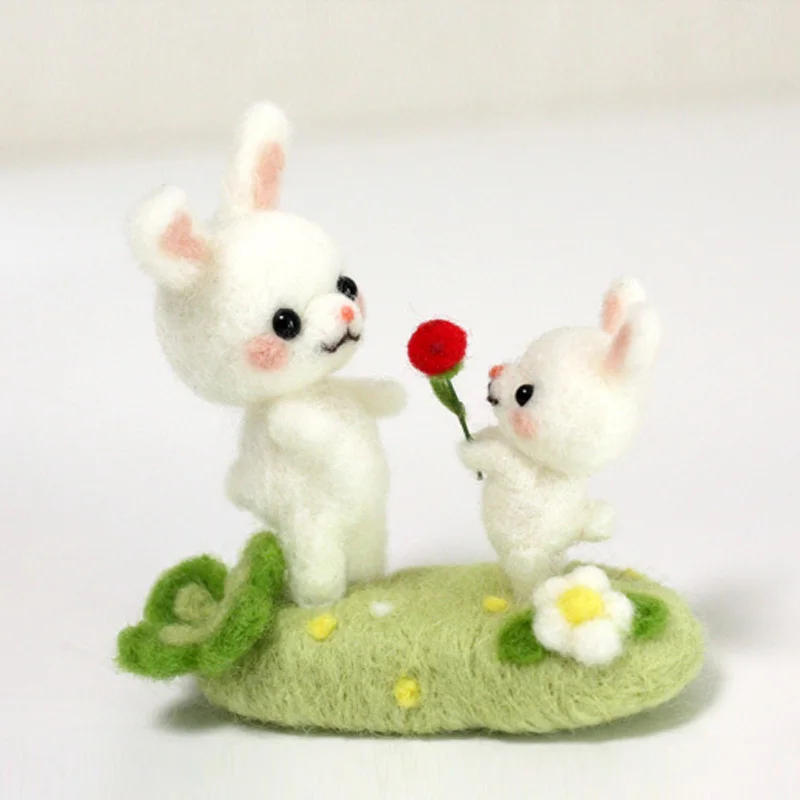 

No Finish DIY Needlework Kit For Mother's Day Gift Cute Rabbit Dog Bear Wool Needle Felt Kit Handmade Love Gift For Mom