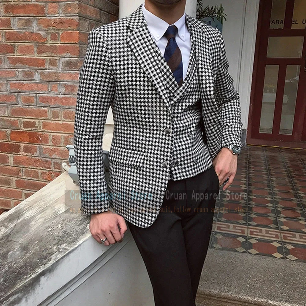 

Tailored Luxury Fashion Houndstooth Men's Suit 3Pcs Slim Fit Formal Wedding Best Man Groom Tuxedo Blazer Pants Male Clothing Set