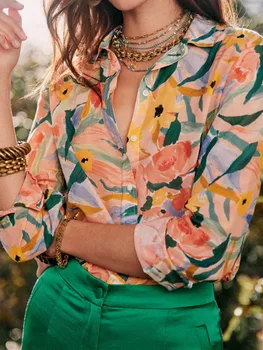

Women's Floral Print Blouse Long Sleeve 2020 Spring Autumn Retro Flower Printing Female Sweet Shirt and Top