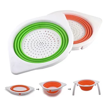 

Foldable Fruit Vegetable Washing Basket Strainer Portable Silicone Colander Collapsible Feet Drainer With Handle Kitchen Tools