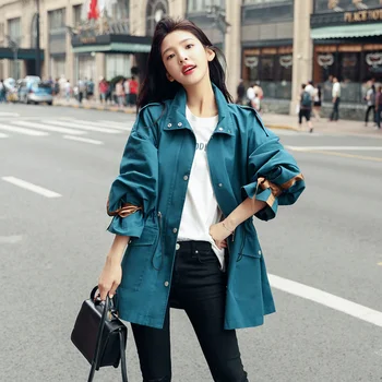 

2020 New Spring Ladies Trench Coat For Women Lapel Collar Lantern Sleeve Single Breasted Women Coat Casual Outwear Coats