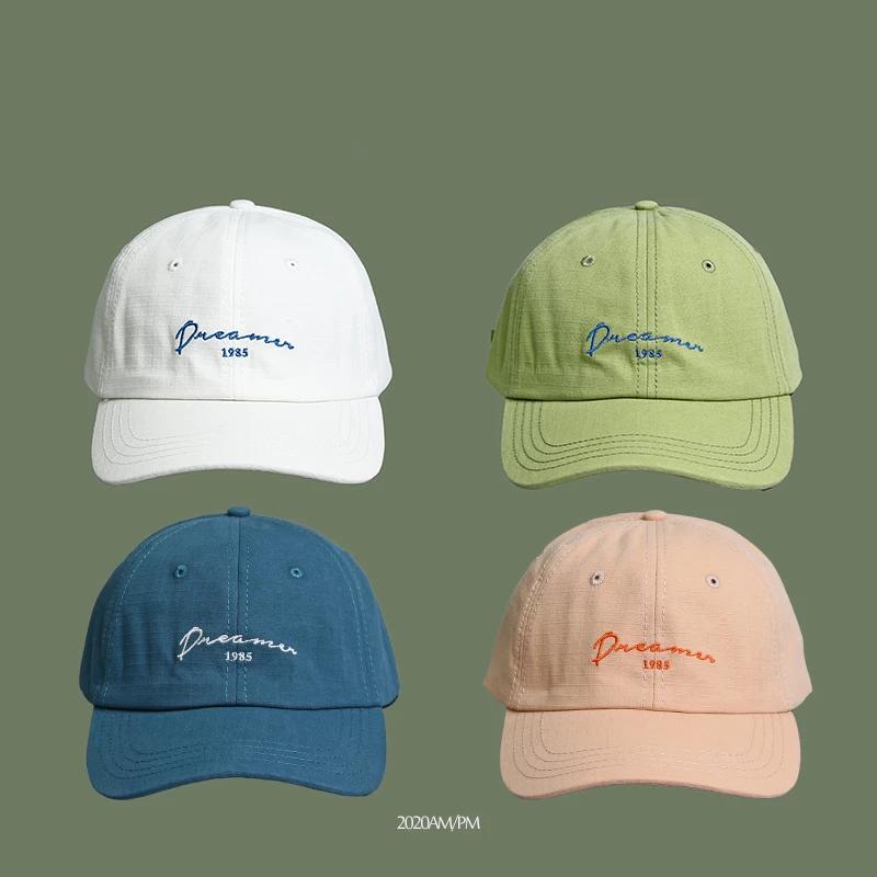 

2020 Spring and Summer Green Soft Top Summer Cap Wild Casual Cotton Letter Embroidery baseball cap Hats For Men Women Gift