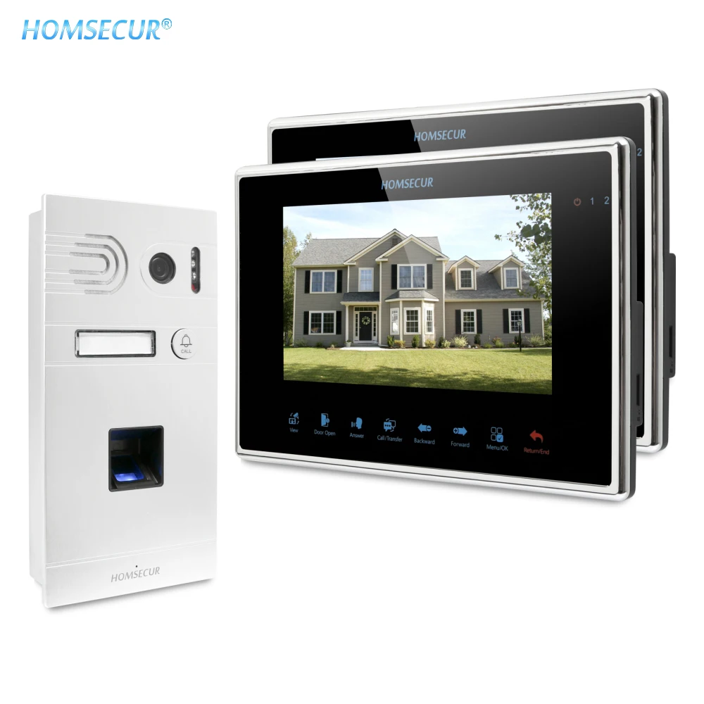 HOMSECUR 7\ Wired Hands-free Video&Audio Home Intercom Fingerprint Access for House/Flat BC061HD-S+BM719HD-B