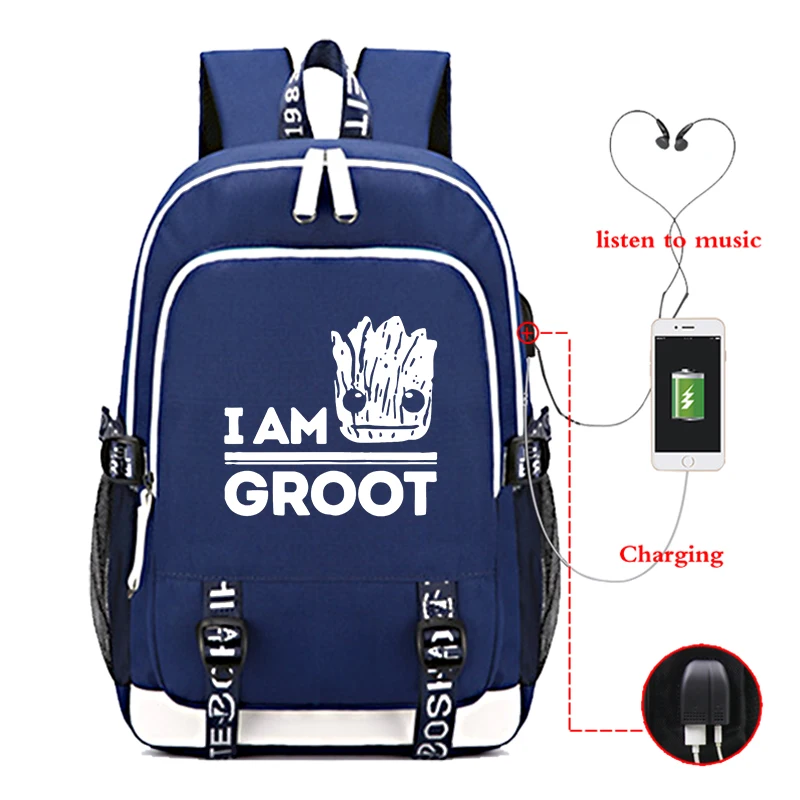10 Рюкзак для ноутбука I AM Groot с usb-зарядкой для мальчиков и девочек, школьный рюкзак Mochila, модный Противоугонный рюкзак, водонепроницаемый рюкзак для путешествий - Цвет: 10
