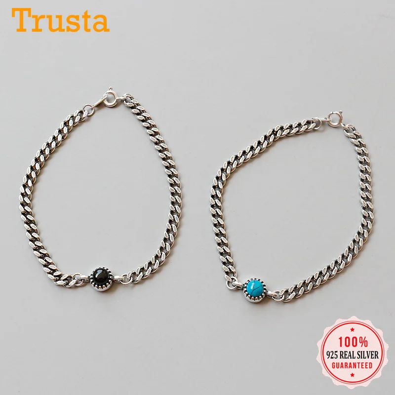 Trusta Fashion Genuine 925 Sterling Silver Sweet Round stone Chain Bracelet For Women Girls Lady Wedding Jewelry DS2319
