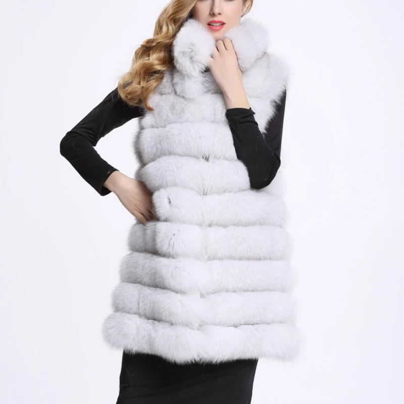

Savabien 9 Steps Luxury Stand Faux Fur Collar Fake Fur Vest Furry Slim Long Sleeveless Faux Fur Jacket Female Winter Stereetwear