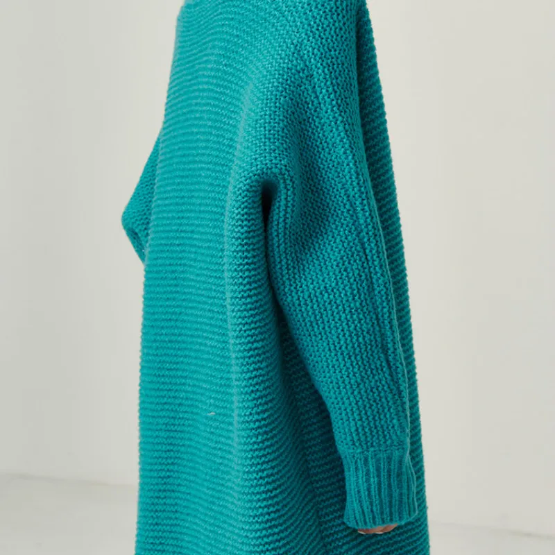 Blue Peacock Knit Women Tops Cardigans Autumn Winter Sweaters Cardigan Knitted Loose Long Coat Plus Size Sweater LB001
