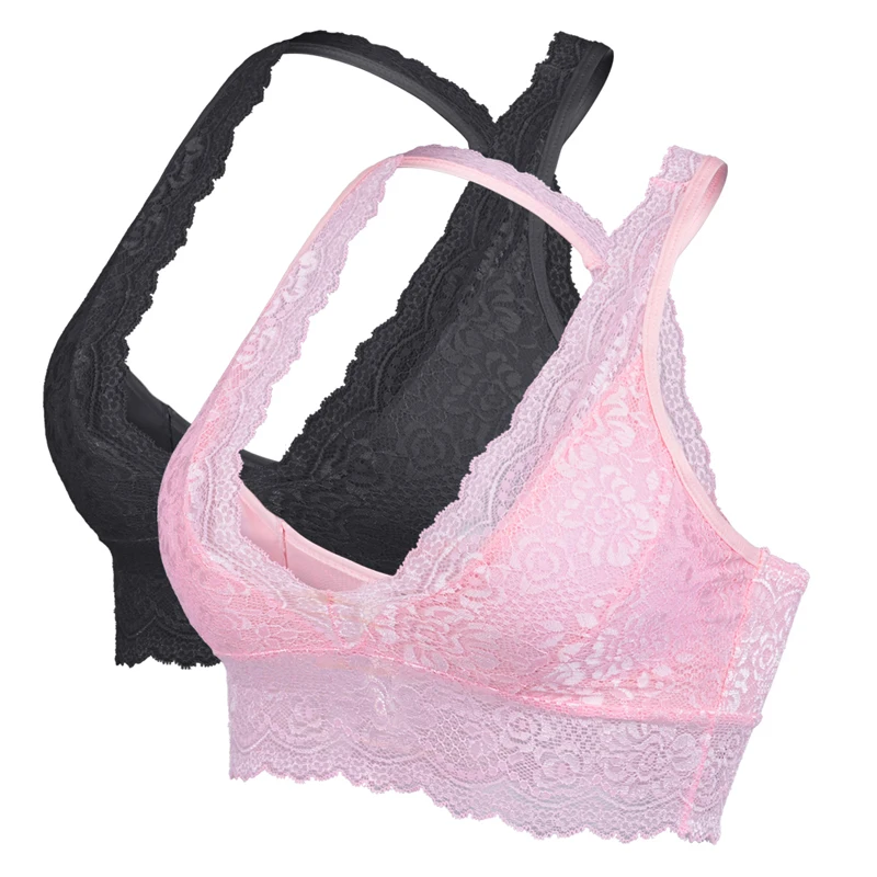 Black and pink Vertvie, бесшовные, глубокий v-образный вырез, кружевные, спортивные бюстгальтеры для женщин, беспроводной, пуш-ап, бюстгальтер, тонкое, комфортное нижнее белье, сексуальное белье, кружевной стиль, бюстгальтер - Цвет: Black and pink