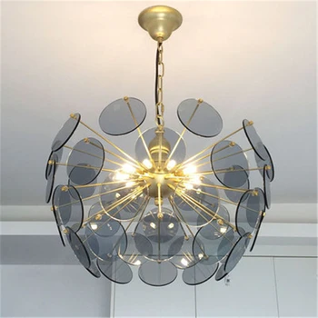 

Postmodern Minimalist Light Luxury Glass Chandelier Creative Design Clubhouse Restaurant Lighting LED Bulbs Chain Pendant Iron