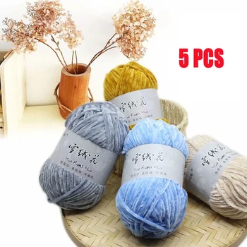 

5pcs Smooth Chenille Velvet Chunky Yarn Knitting Crochet Wool Texturized Anti Pilling Polyester Blended Skein Thick Thread