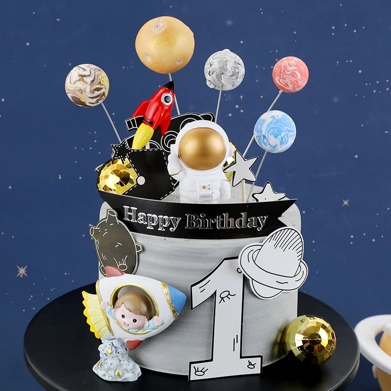 Cuore Astronauta Serie Cake Topper Pianeta Razzo Astronauta Bambino Per Bambino Ragazzo Compleanno Di Un Anno Torte Felici Decorazione Da Forno