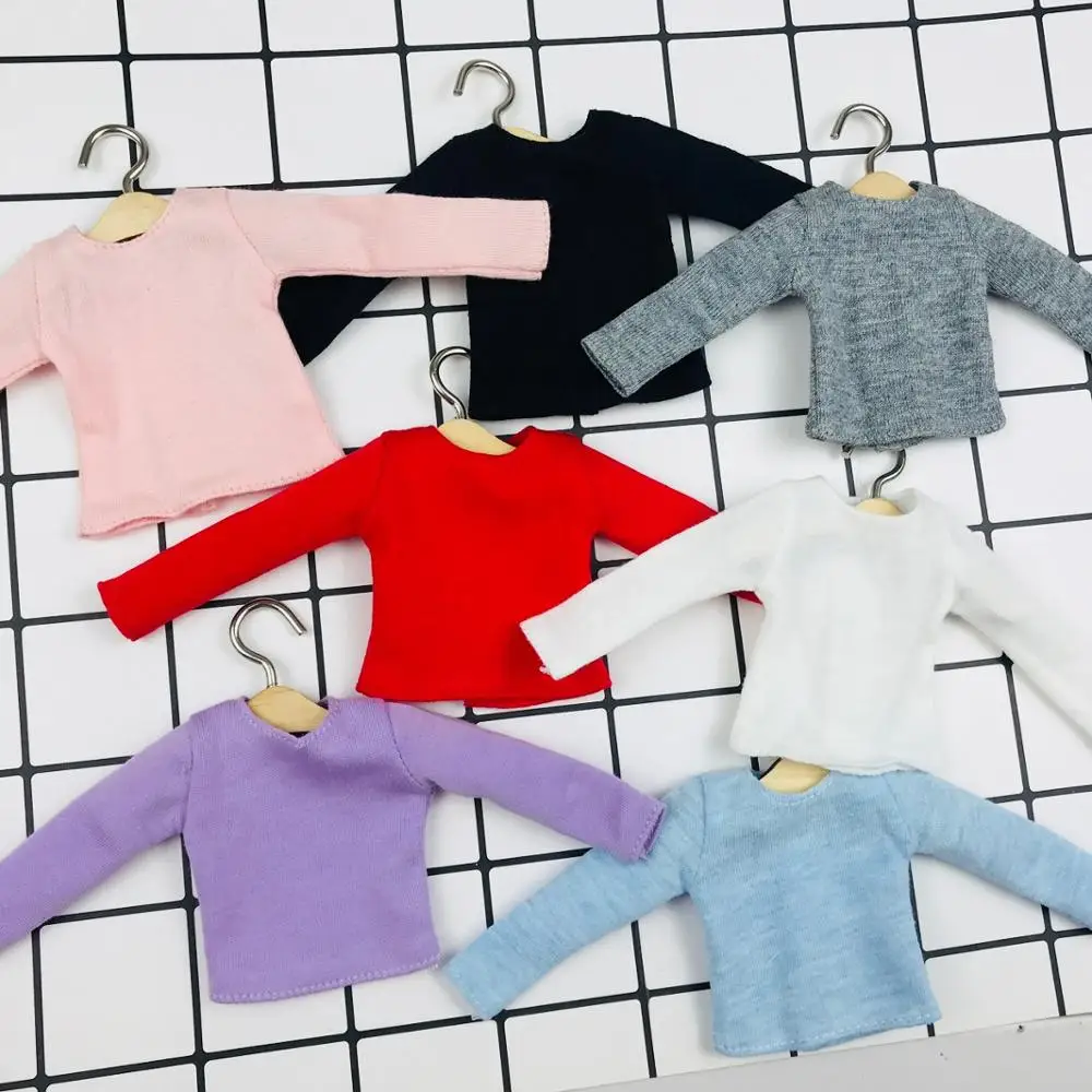 

Handmade blyth clothes Pure Color Long Sleeve T-shirt Black/White/Pink/Red/Blue/Gray/Violet for Blyth Licca 1/6 Dolls Clothes