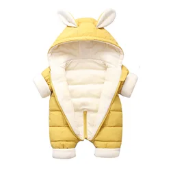 Barboteuse en velours pour bébé fille, tenue de neige chaude, lapin de dessin animé, combinaison pour garçons et filles 