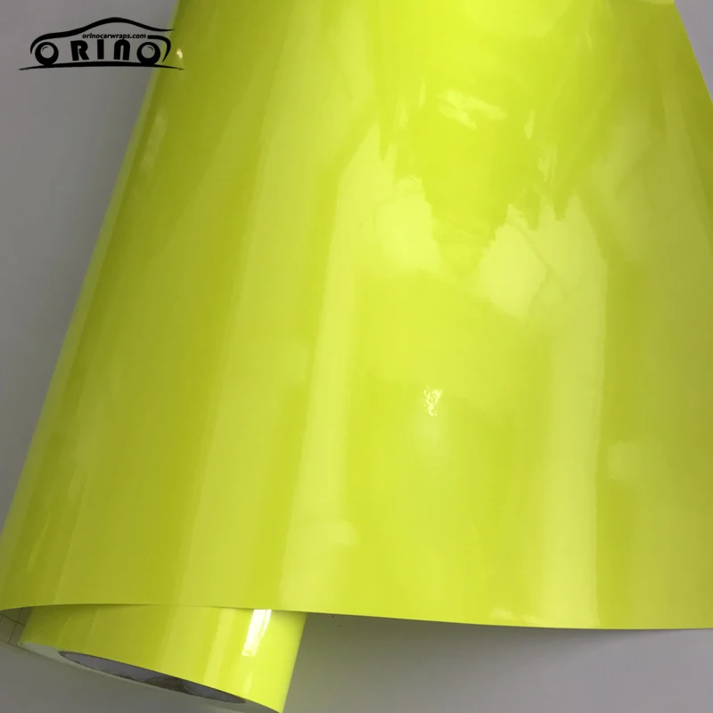 50cm Width Gloss Neon Fluorescent Yellow Vinyl Vehicle Car Wrap Film Sheet Roll with Air Bubbles Free car decals
