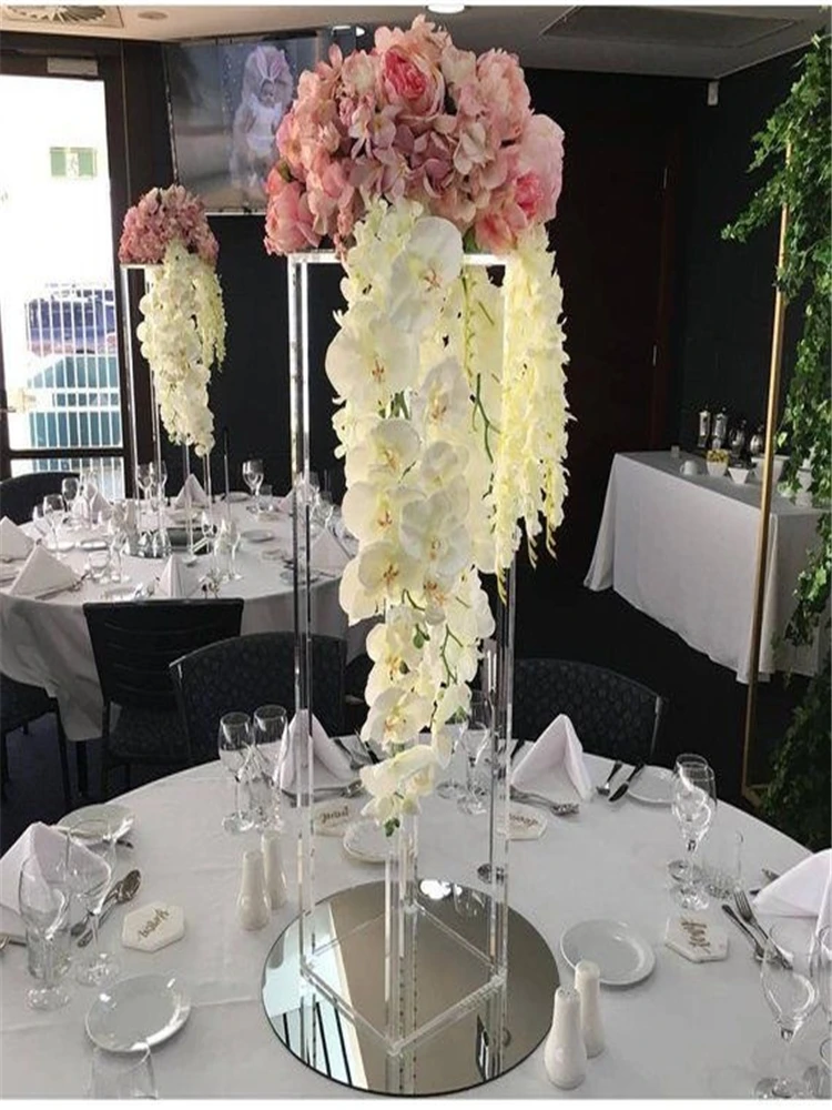  5pcs Wedding Porps Acrylic Flower Stand Crystal Vase Transparent Load Lead Table Center Frame Candl
