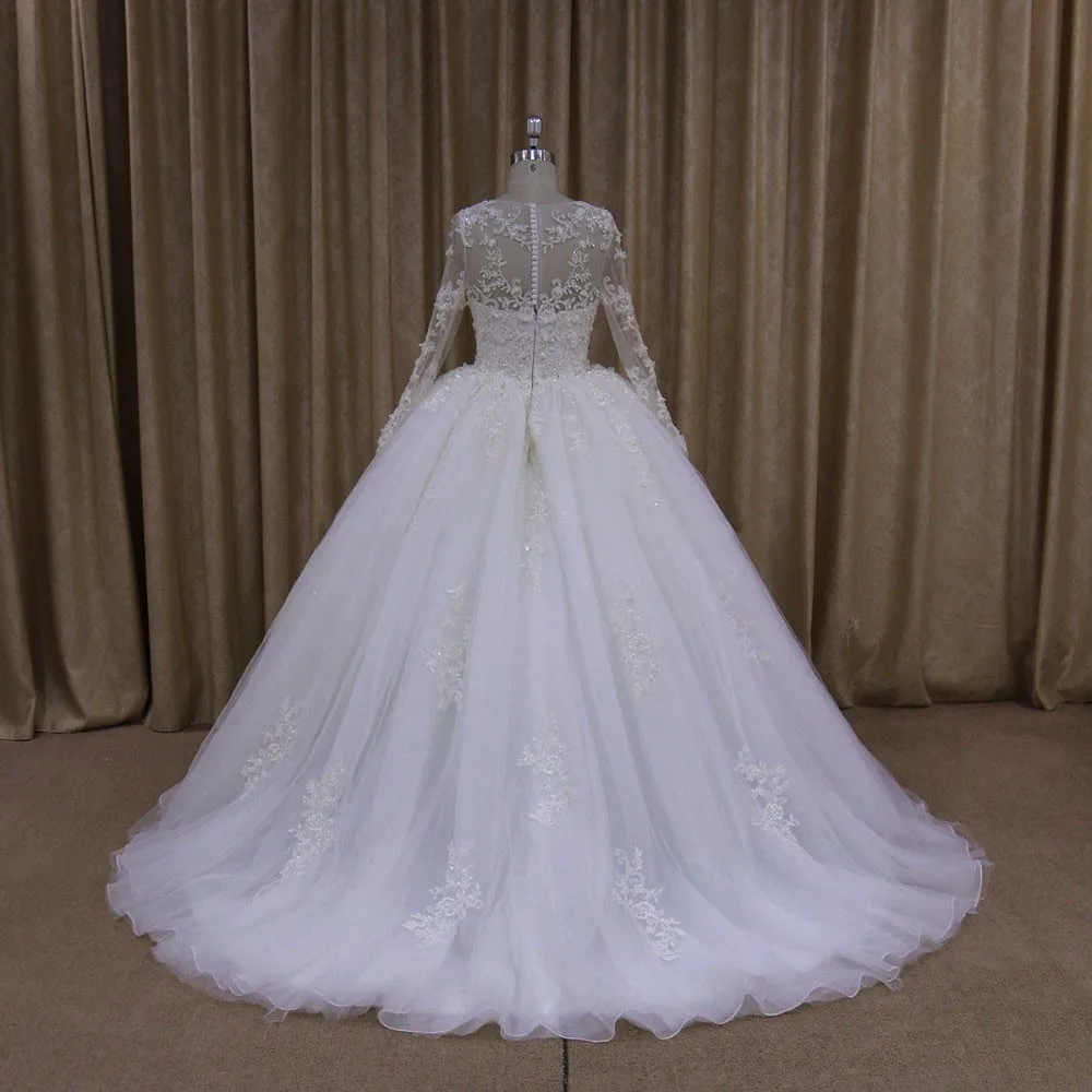 Настоящая фотография Vestido de Noiva сексуальное просвечивающее свадебное платье с длинными рукавами кружевное Цветочная аппликация платья для матери невесты