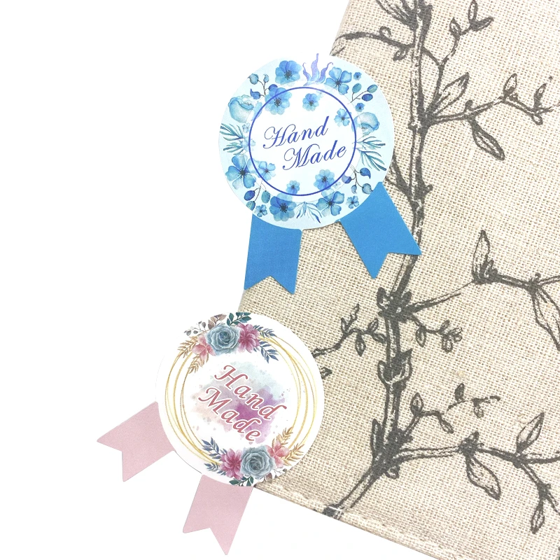 180PC Flower medal Hand Made and Thank You Baking Package sticker 4 colours 