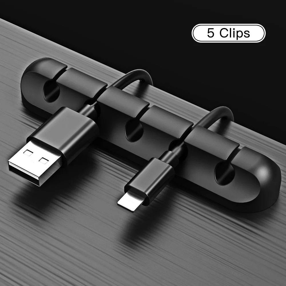ANMONE силиконовые USB устройства для сматывания кабеля гибкий кабель управление зажимы провода Держатель для наушников мышь шнур телефонная линия настольного хранения - Цвет: 5 Clips Organizer