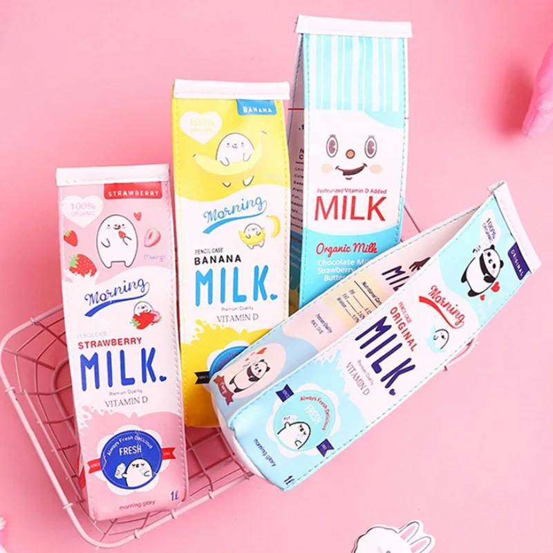 Креативные коробки из искусственной кожи с имитацией молока, пенал, чехол сумка для хранения ручек, канцелярские принадлежности для школьников