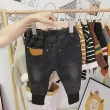 Вельветовые джинсы для мальчиков; джинсы INS в Корейском стиле; зимние плотные детские джинсы из бархата; зимние детские джинсы на коленях