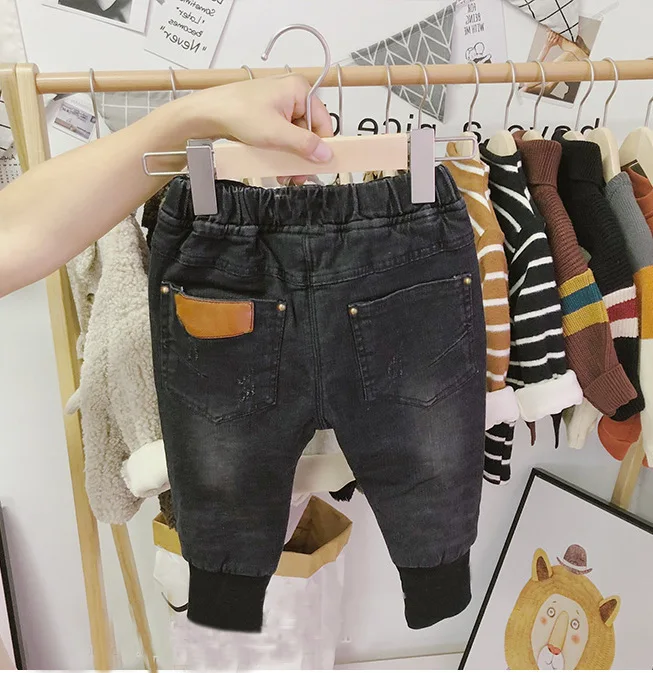 

BOY'S plus Velvet Jeans Korean-style INS Jeans Winter plus Velvet Thick Children Jeans Winter Chamfer Kneecap